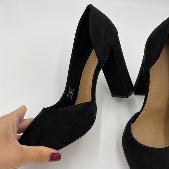 ASOS Black Pointed Toe Heel Pumps D’orsay Suede Block Heel NWOT - Picture 5 of 10